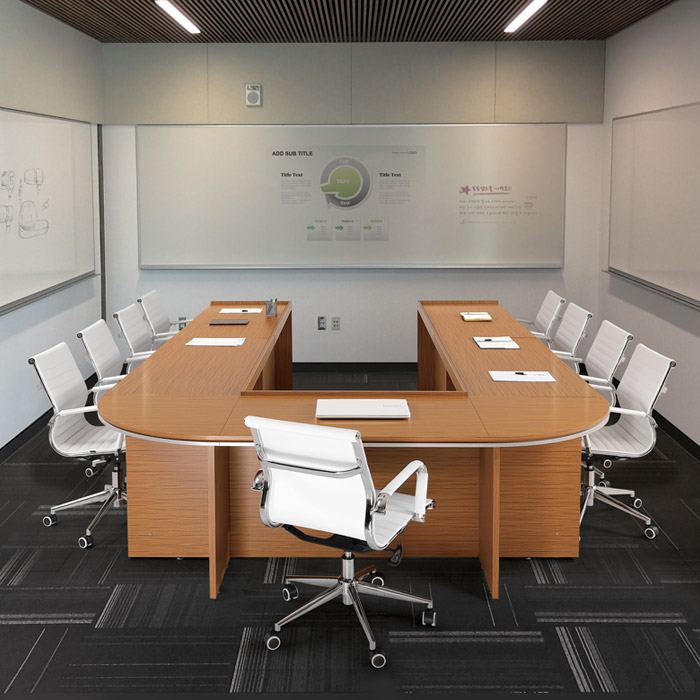 중역 티크 클레버 ㄷ자형 연결 회의용 회의 테이블 사무용가구, 사무실책상, 회의실책상, 사무실파티션